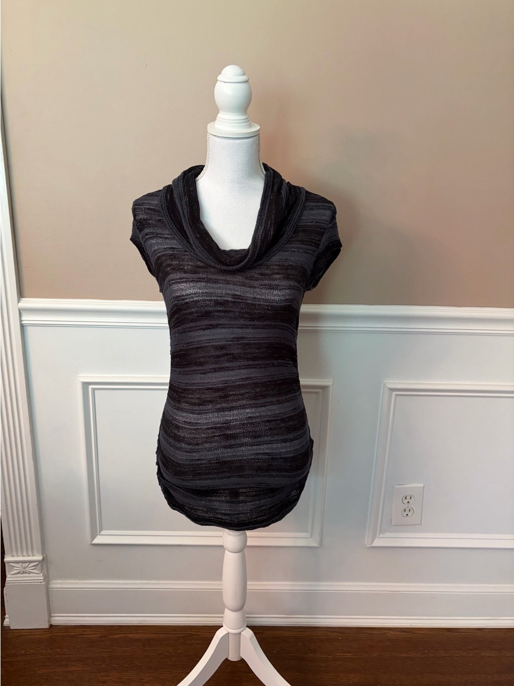 Iz Byer Charcoal & Heather Gray Striped Cowl Neck Sweater